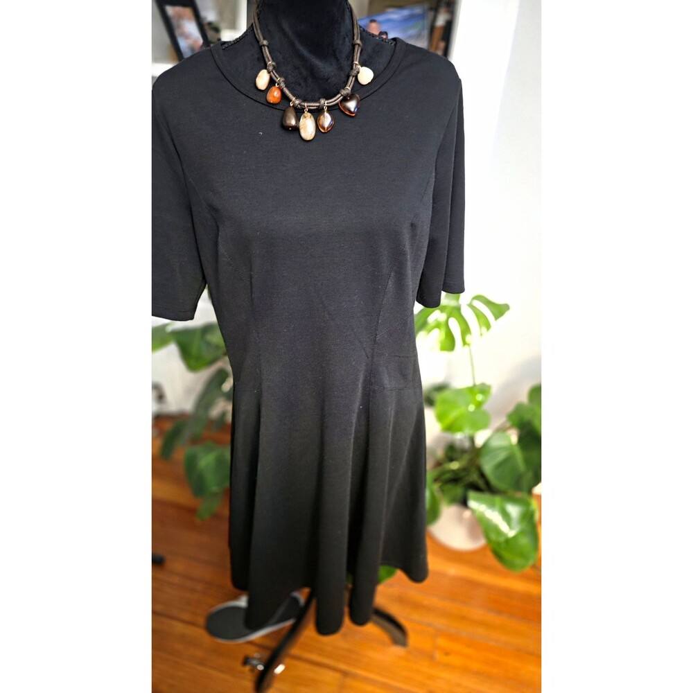 Premise Dresses Women's XS Black Solid A-Line Round Neck Short Sleeve Zip Dress